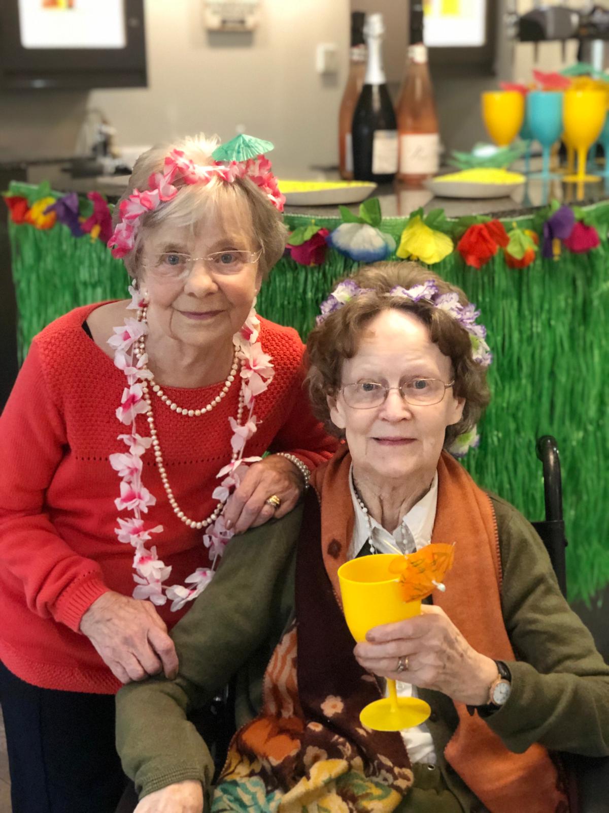 Nellie and Mary at the Hawaiian Party